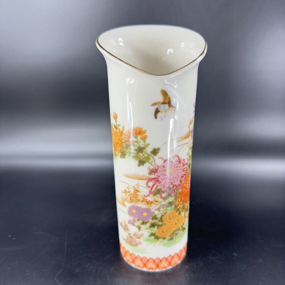 Japanese Porcelain Ceramic Folded Vase Shibata Japan Flower Shaped Vase Painted - Picture 12 of 16